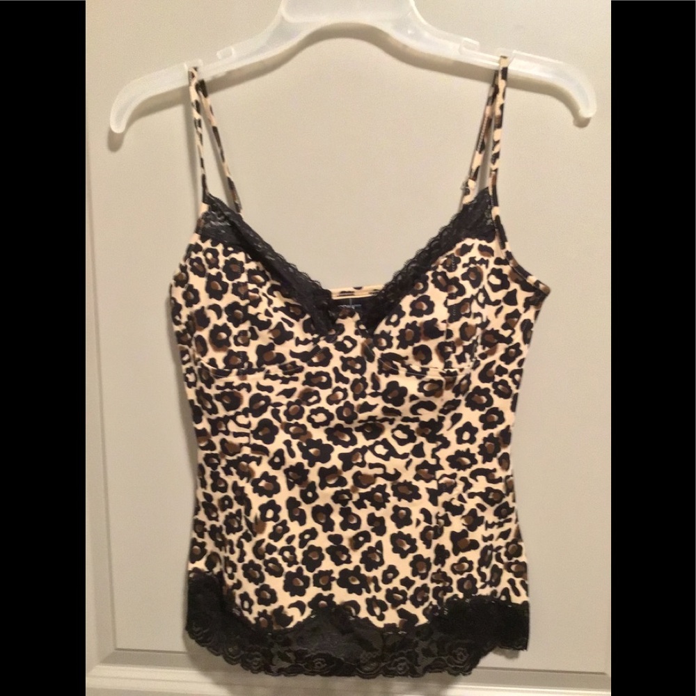 Leopard Print MODA Cami Trimmed With Black Lace M